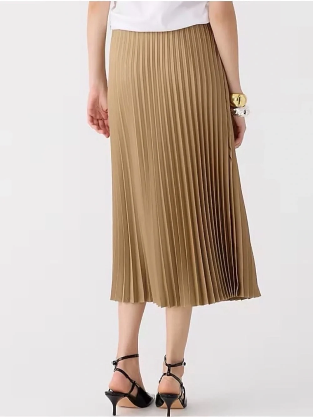 NWT J.Crew Gwyneth Pleated Slip Skirt Large Minimalist Quiet Luxury Camel